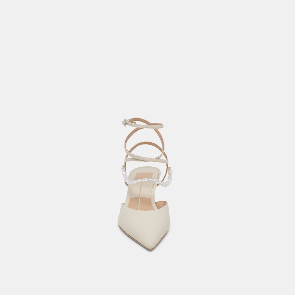 Dolce Vita Loklyn Pearl Leather Women Heels White | US-827459XJO