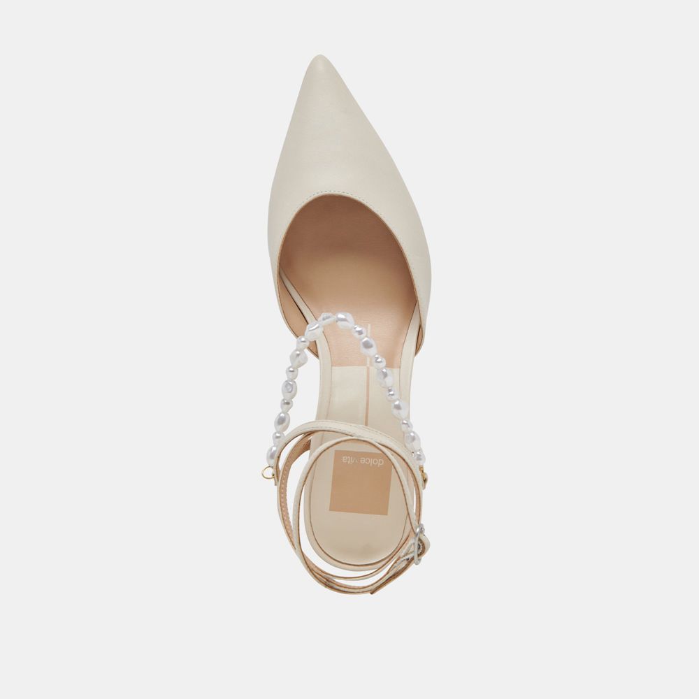 Dolce Vita Loklyn Pearl Leather Women Heels White | US-827459XJO