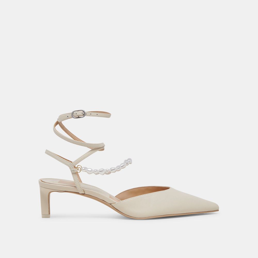 Dolce Vita Loklyn Pearl Leather Women Heels White | US-827459XJO