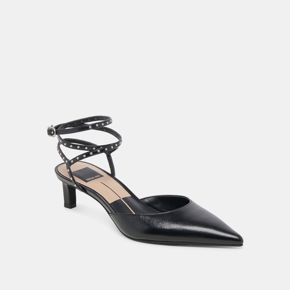 Dolce Vita Loklyn Stud Crinkle Patent Women Heels Black | US-420568KDO