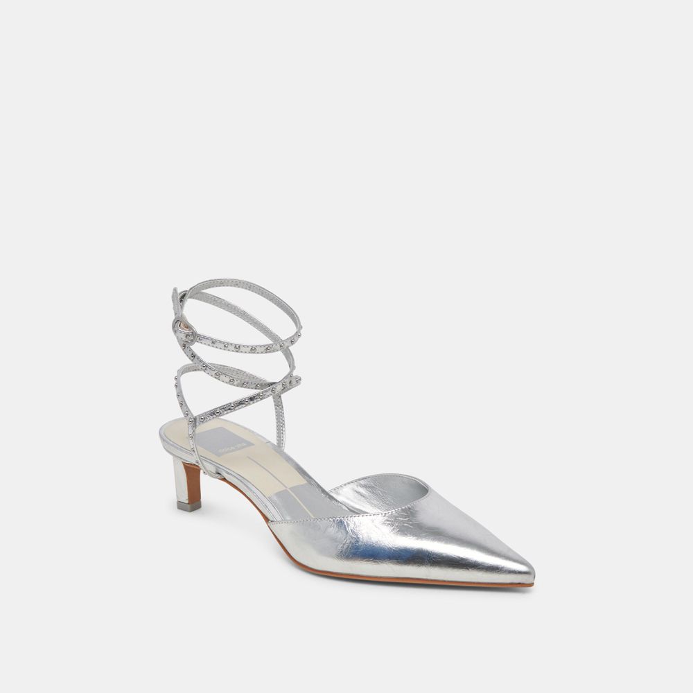 Dolce Vita Loklyn Stud Crinkle Patent Women Heels Silver | US-182690OFE