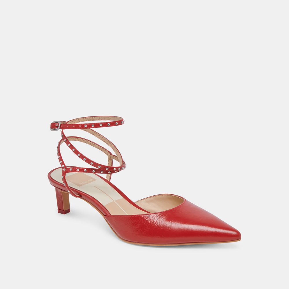 Dolce Vita Loklyn Stud Crinkle Patent Women Heels Red | US-746102QEF