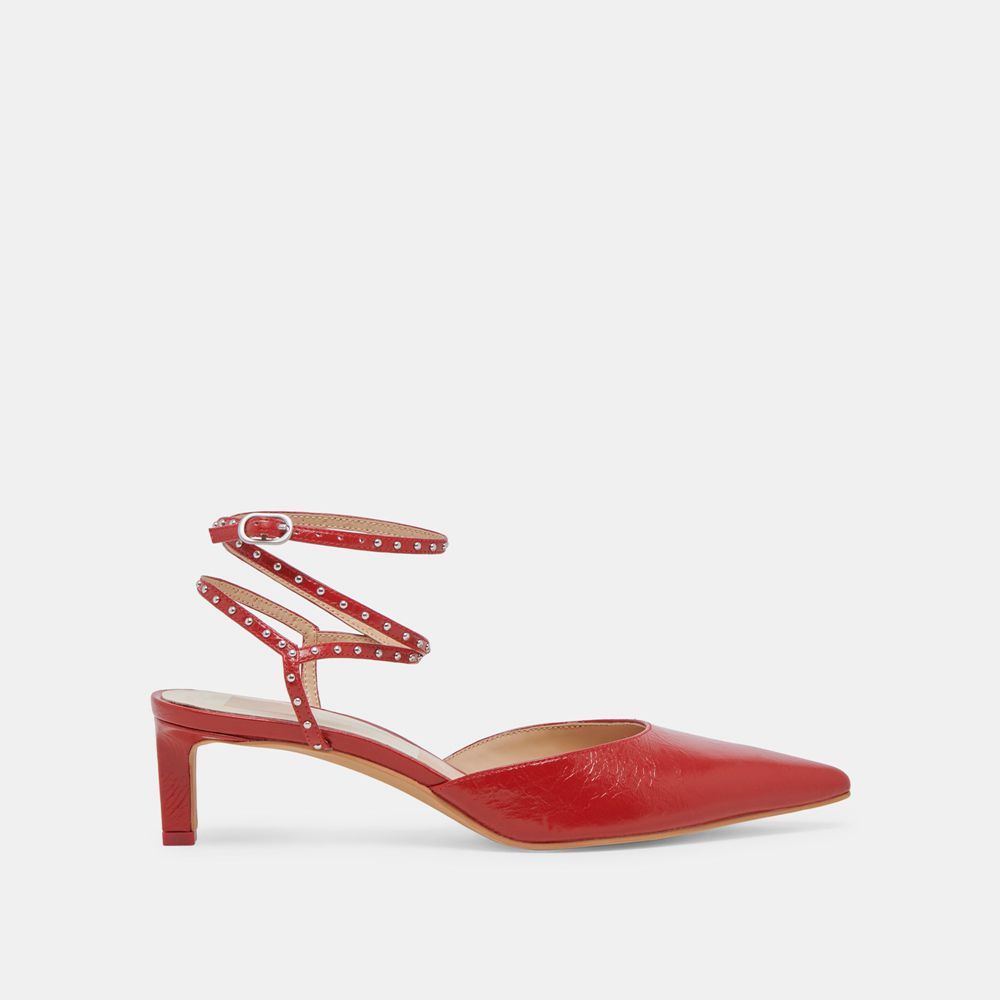 Dolce Vita Loklyn Stud Crinkle Patent Women Heels Red | US-746102QEF