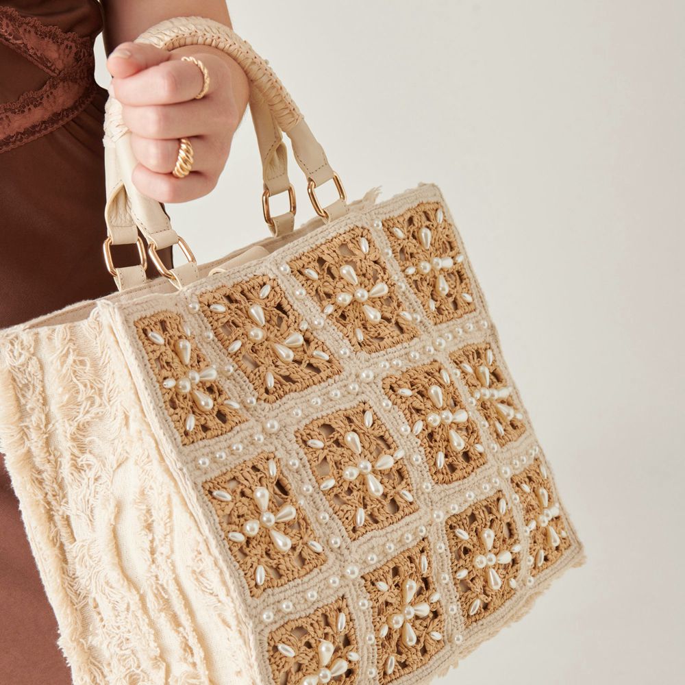 Dolce Vita Lottie Raffia Women Tote Brown / Cream | US-854937GLM