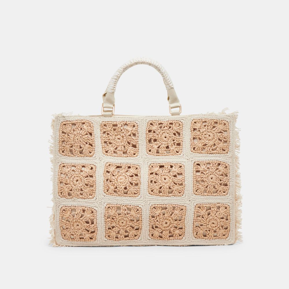 Dolce Vita Lottie Raffia Women Tote Brown / Cream | US-854937GLM