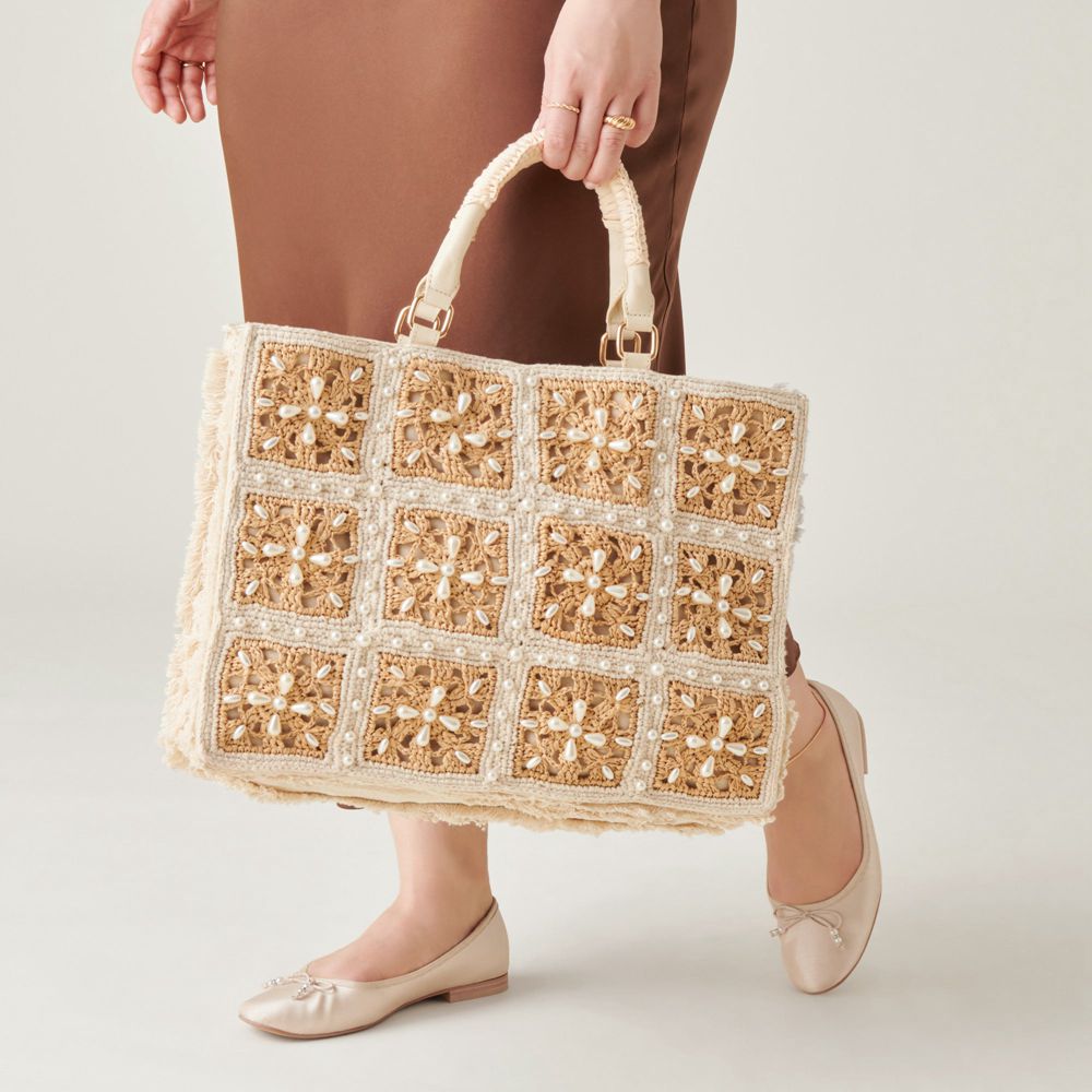 Dolce Vita Lottie Raffia Women Tote Brown / Cream | US-854937GLM