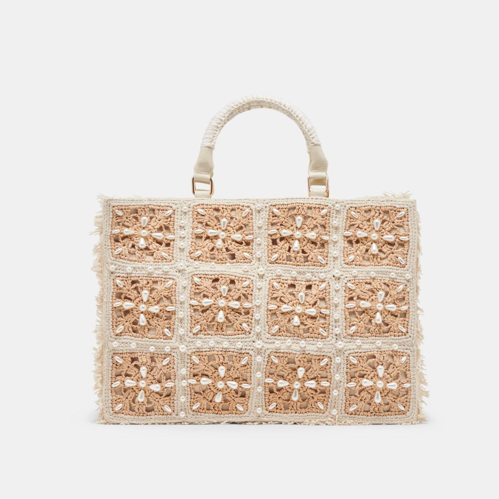 Dolce Vita Lottie Raffia Women Tote Brown / Cream | US-854937GLM