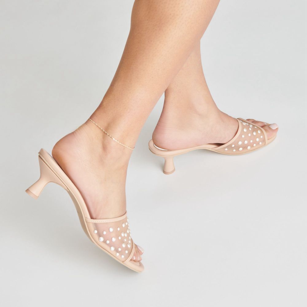 Dolce Vita Meeza Pearl Mesh Women Heels Beige | US-435107EFW