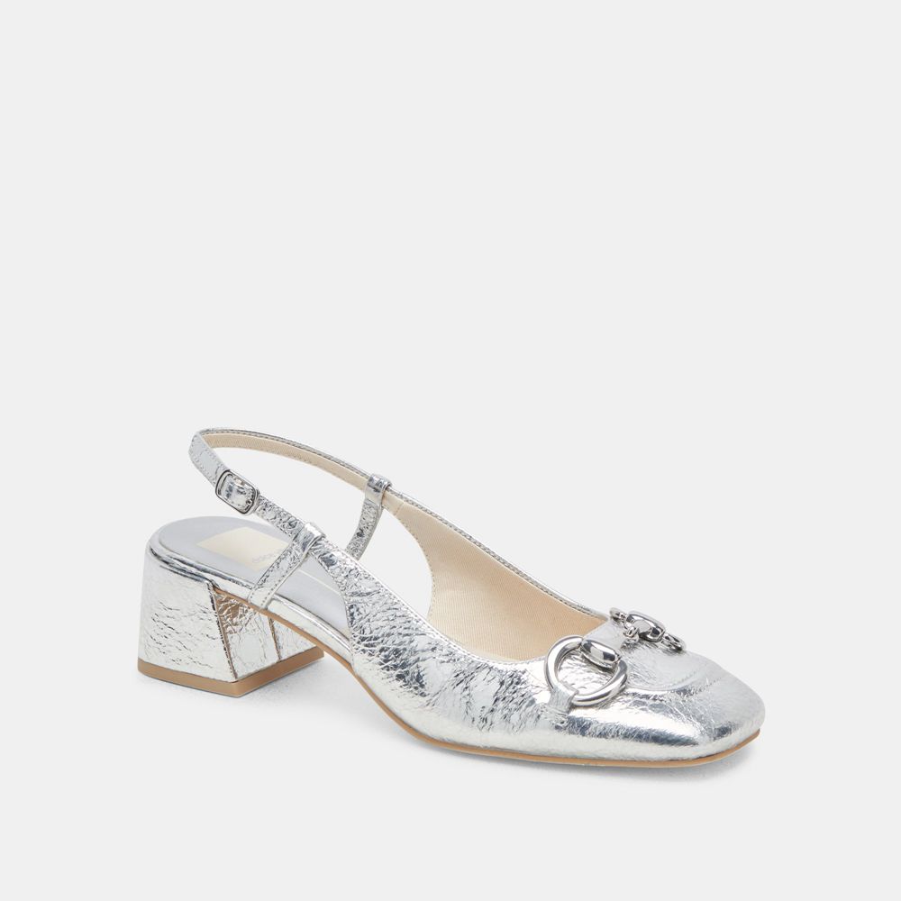 Dolce Vita Melli Leather Women Heels Silver | US-049235JCZ