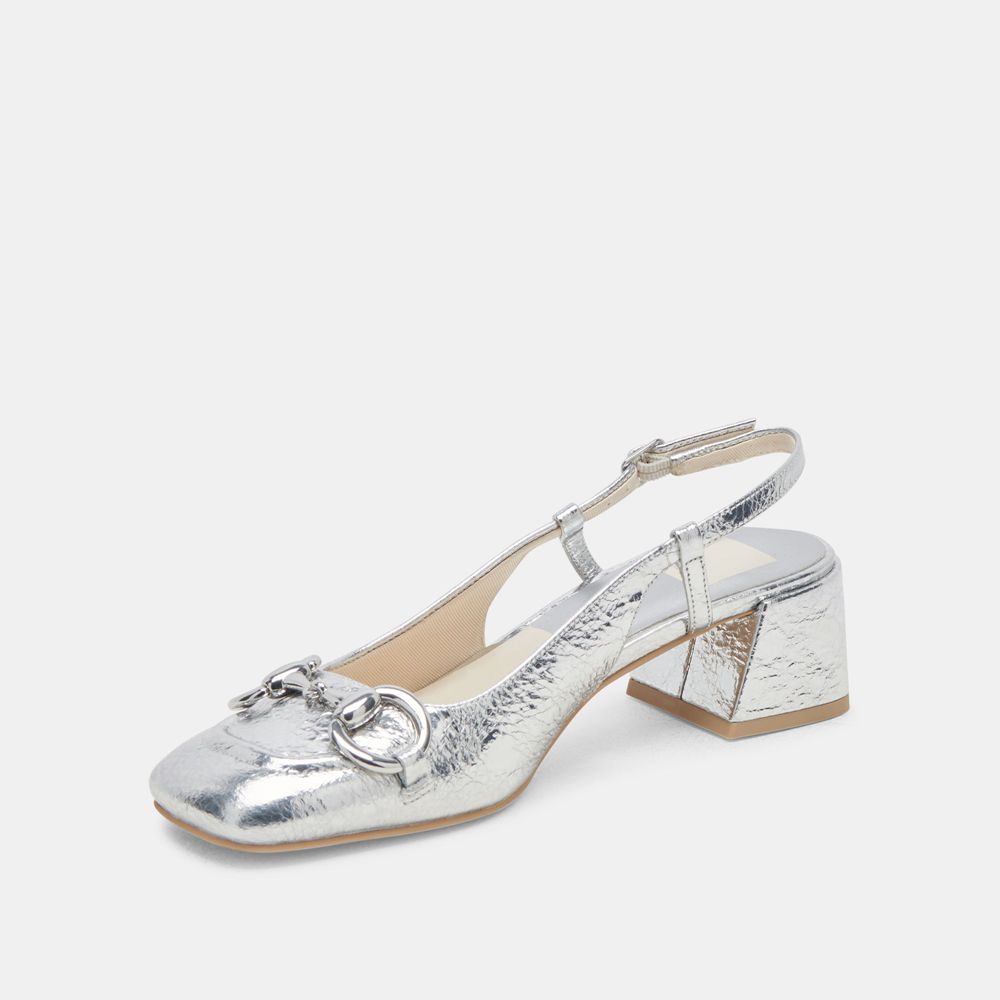 Dolce Vita Melli Leather Women Heels Silver | US-049235JCZ