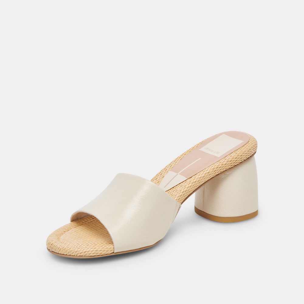 Dolce Vita Minny Raffia Leather Women Heels Cream | US-509742IGP