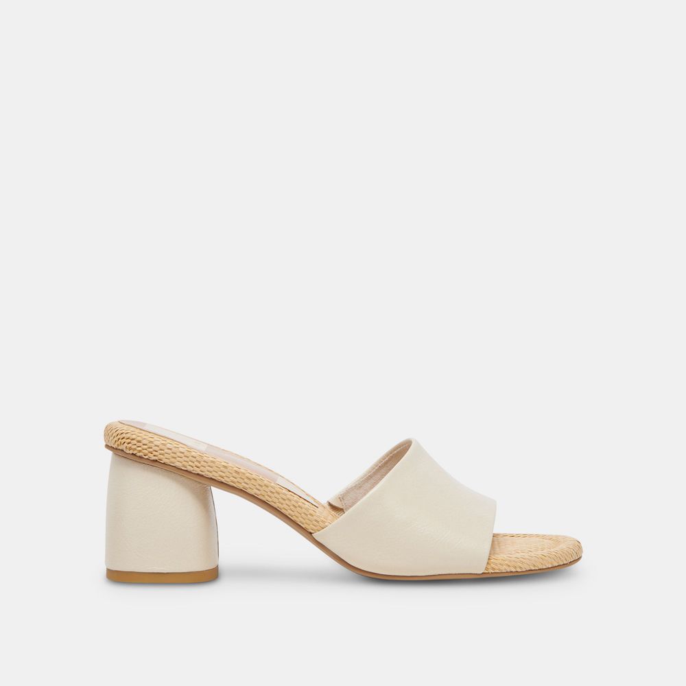 Dolce Vita Minny Raffia Leather Women Heels Cream | US-509742IGP