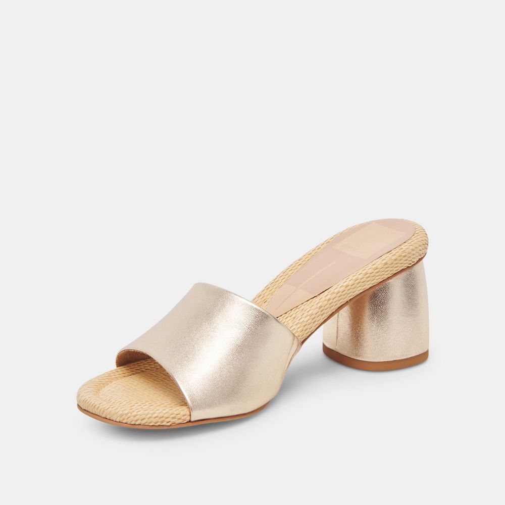 Dolce Vita Minny Raffia Leather Women Heels Rose Gold | US-456901MWB