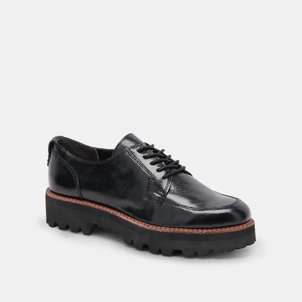 Dolce Vita Morna Crinkle Patent Women Oxford Shoes Black | US-034682LZQ