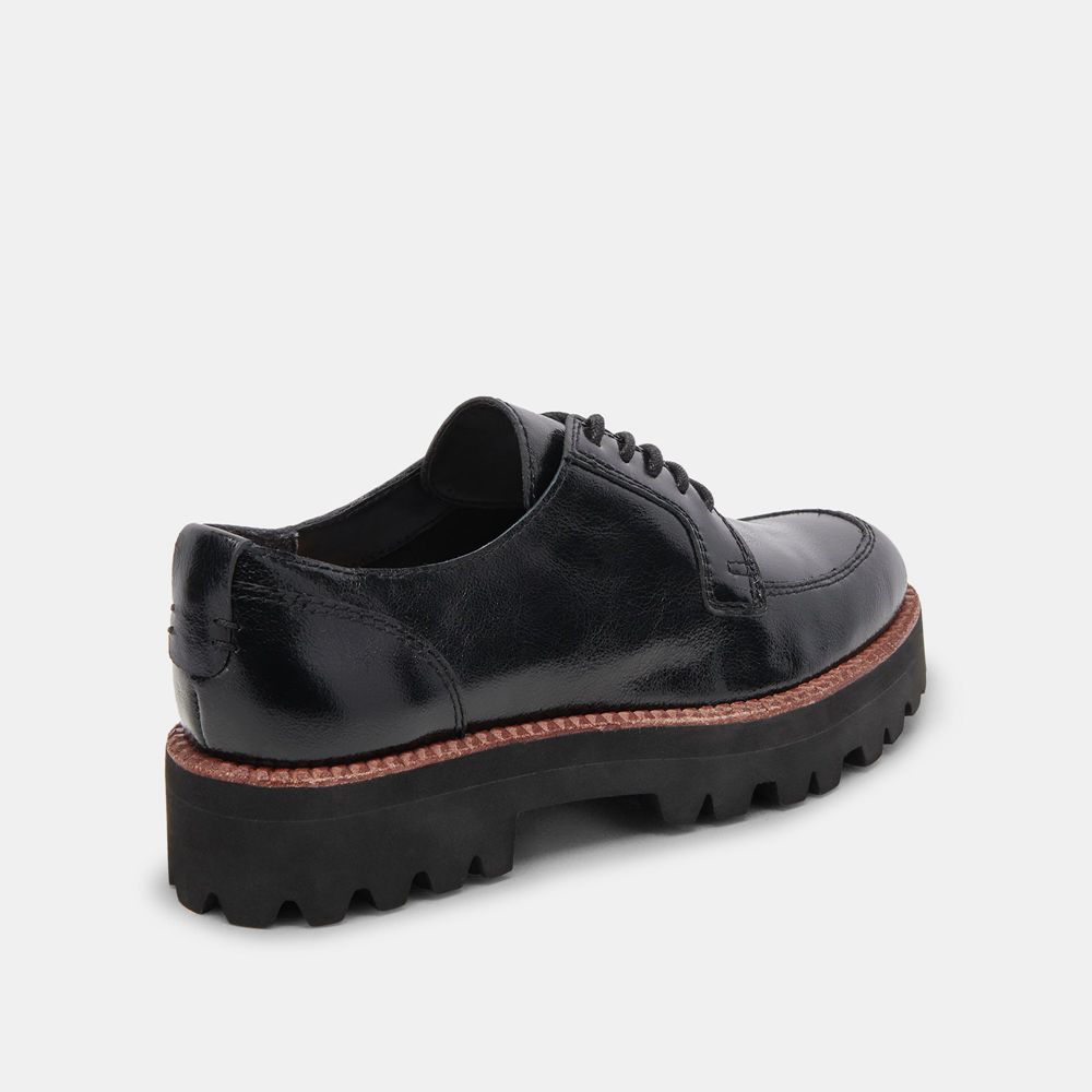 Dolce Vita Morna Crinkle Patent Women Oxford Shoes Black | US-034682LZQ