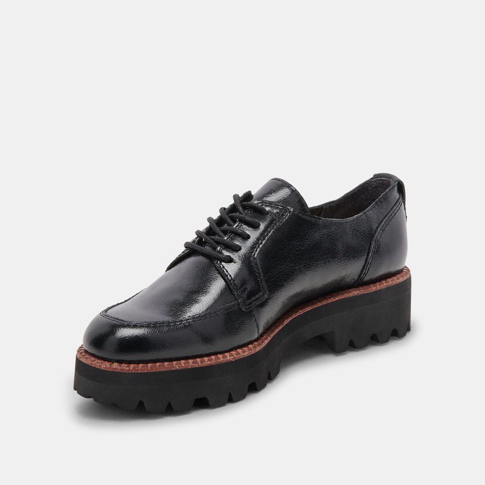 Dolce Vita Morna Crinkle Patent Women Oxford Shoes Black | US-034682LZQ