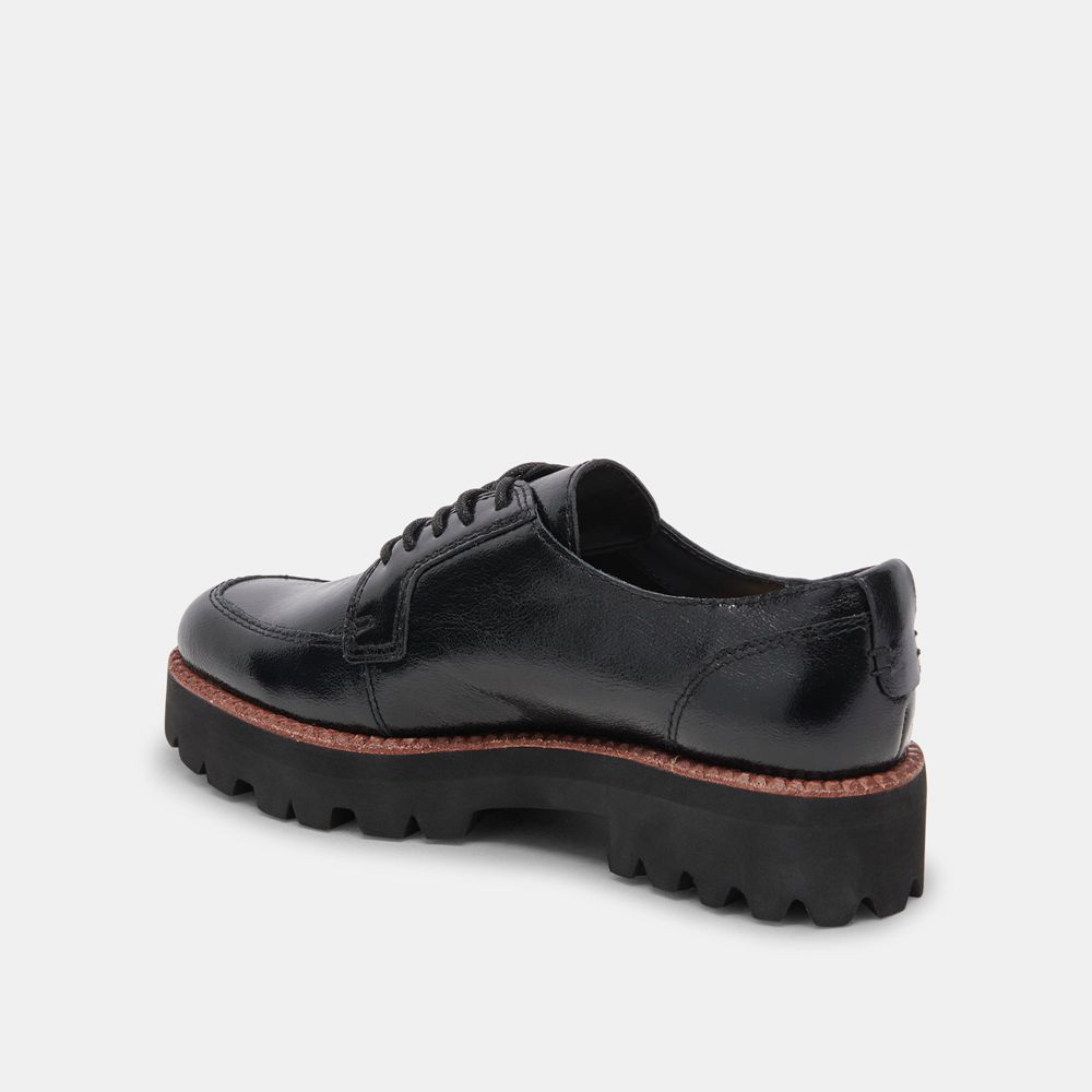 Dolce Vita Morna Crinkle Patent Women Oxford Shoes Black | US-034682LZQ