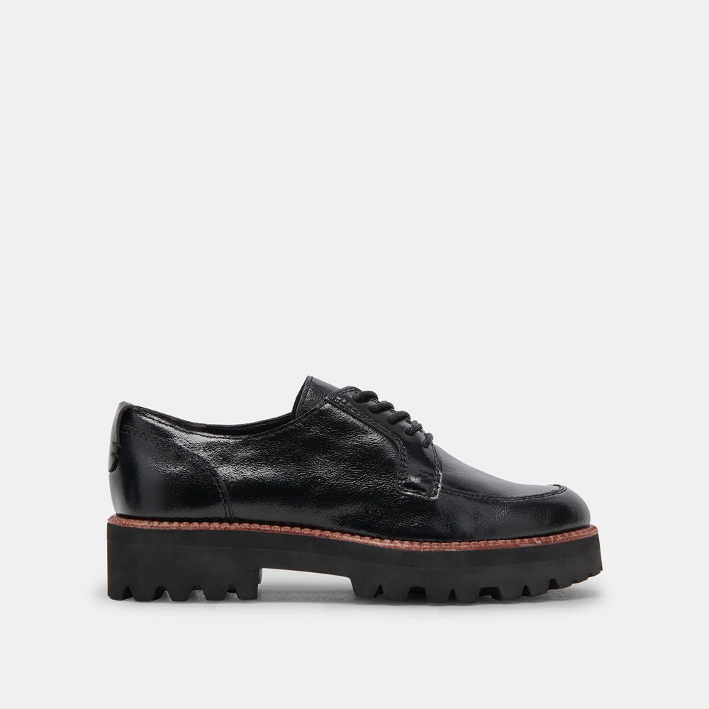 Dolce Vita Morna Crinkle Patent Women Oxford Shoes Black | US-034682LZQ