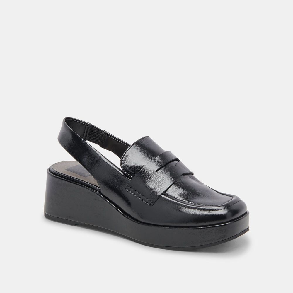 Dolce Vita Nada Wedge Crinkle Patent Women Loafers Black | US-734196DHR