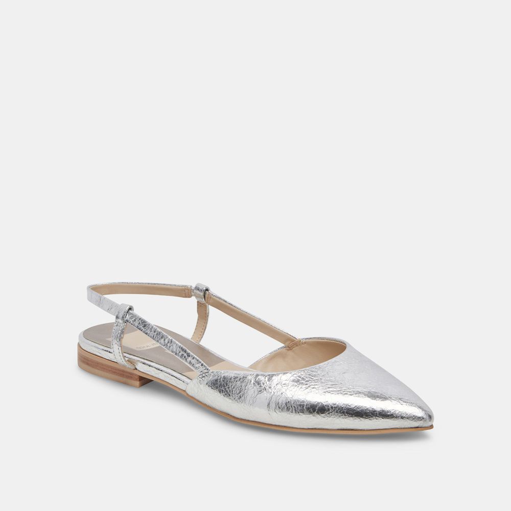 Dolce Vita Narah Leather Women Flats Silver | US-238915QUY