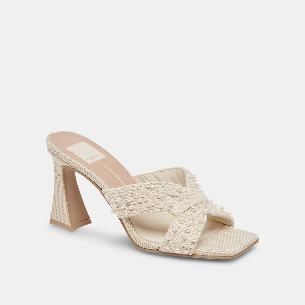 Dolce Vita Nitro Pearl Raffia Women Heels White | US-684150QNR