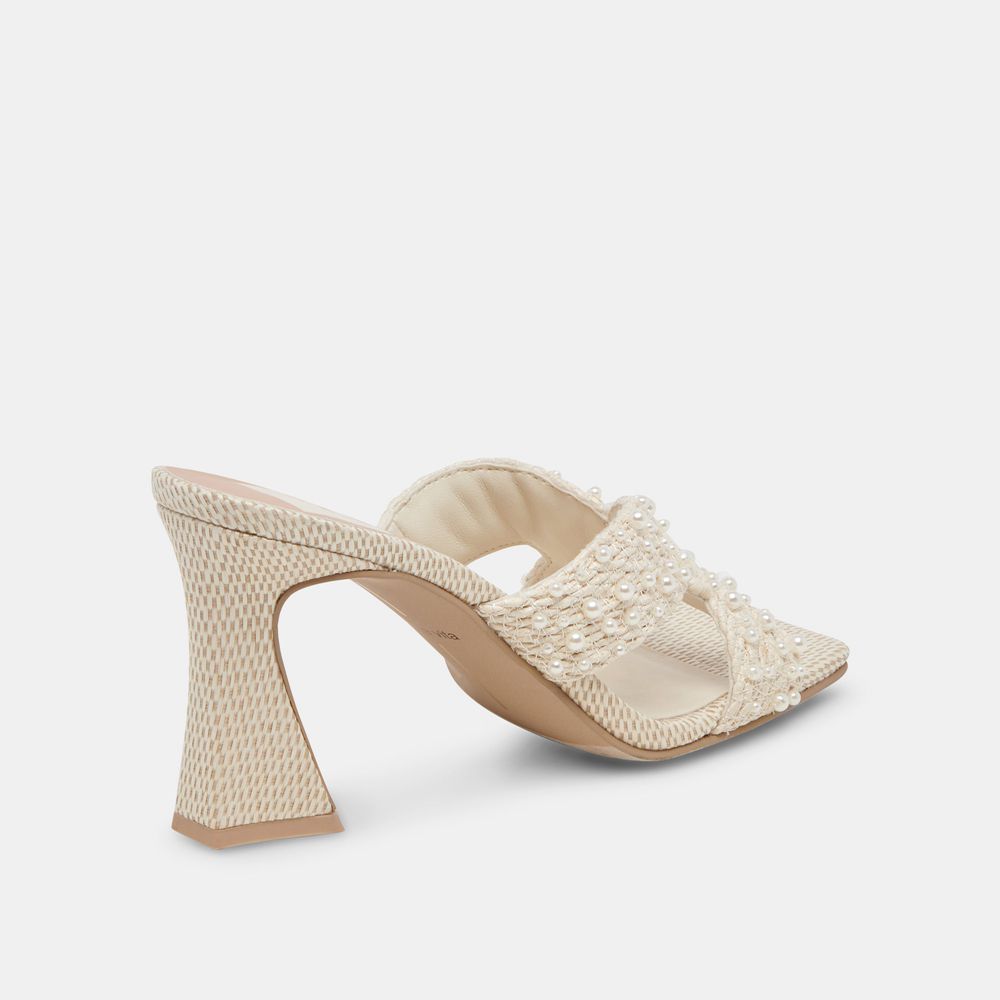 Dolce Vita Nitro Pearl Raffia Women Heels White | US-684150QNR