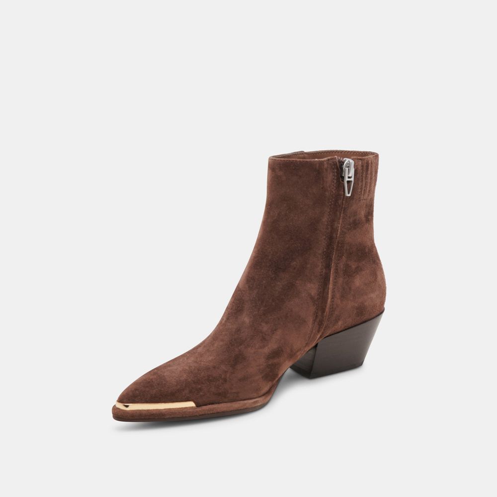 Dolce Vita Nonah Wide Suede Women Western Boots Dark Brown | US-549063AQP