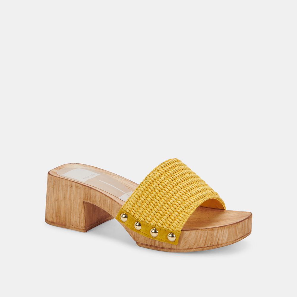 Dolce Vita Oakley Raffia Women Heels Sandals Yellow | US-279384MYW