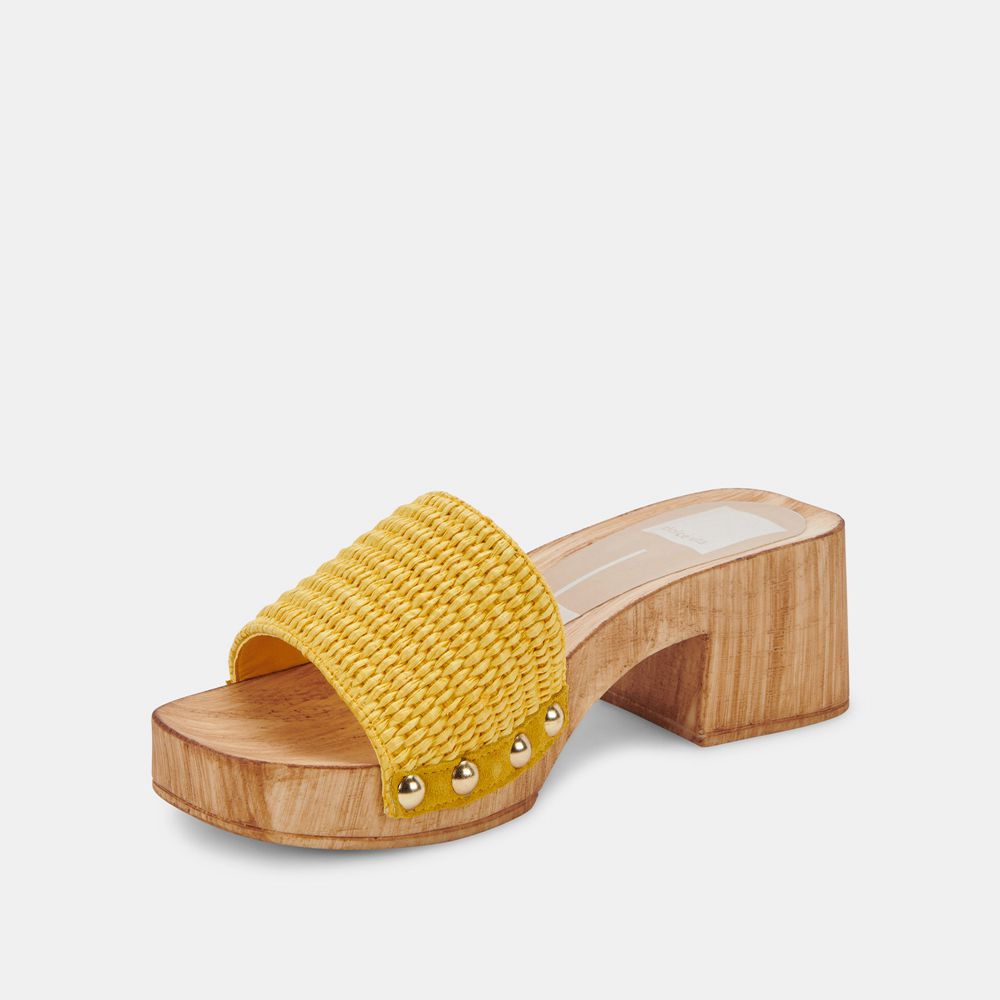 Dolce Vita Oakley Raffia Women Heels Sandals Yellow | US-279384MYW