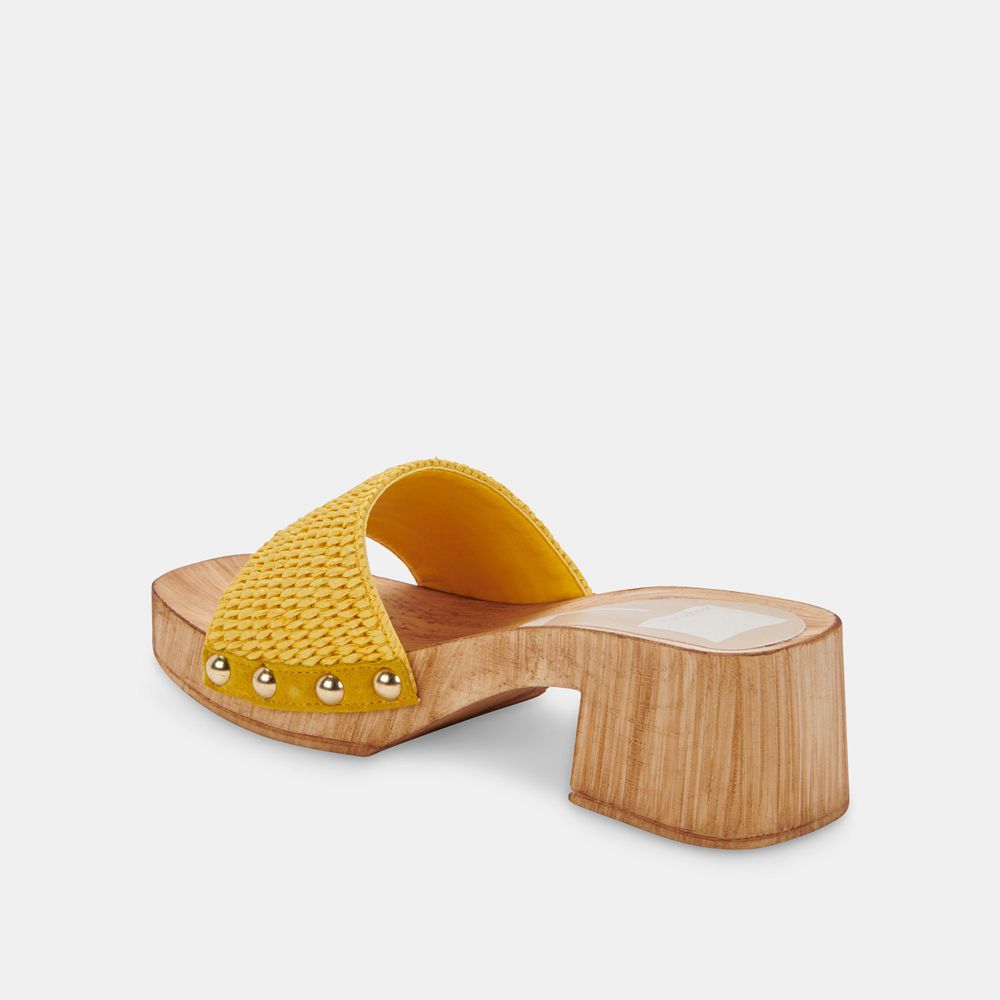 Dolce Vita Oakley Raffia Women Heels Sandals Yellow | US-279384MYW