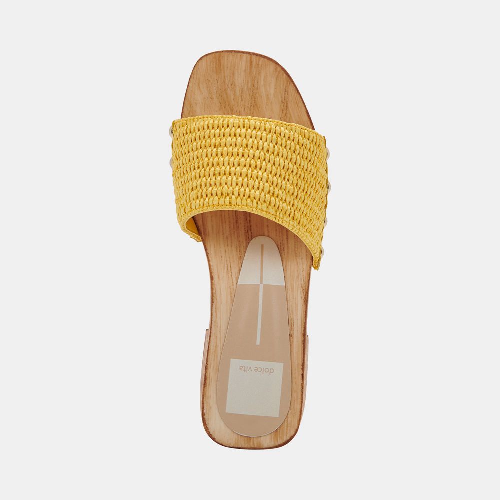 Dolce Vita Oakley Raffia Women Heels Sandals Yellow | US-279384MYW