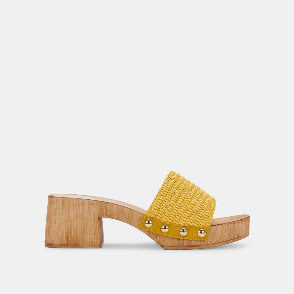 Dolce Vita Oakley Raffia Women Heels Sandals Yellow | US-279384MYW