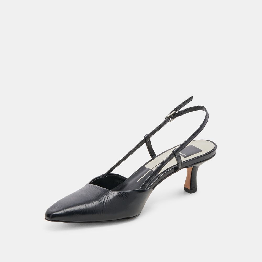 Dolce Vita Odela Crinkle Patent Women Heels Black | US-782609LYS