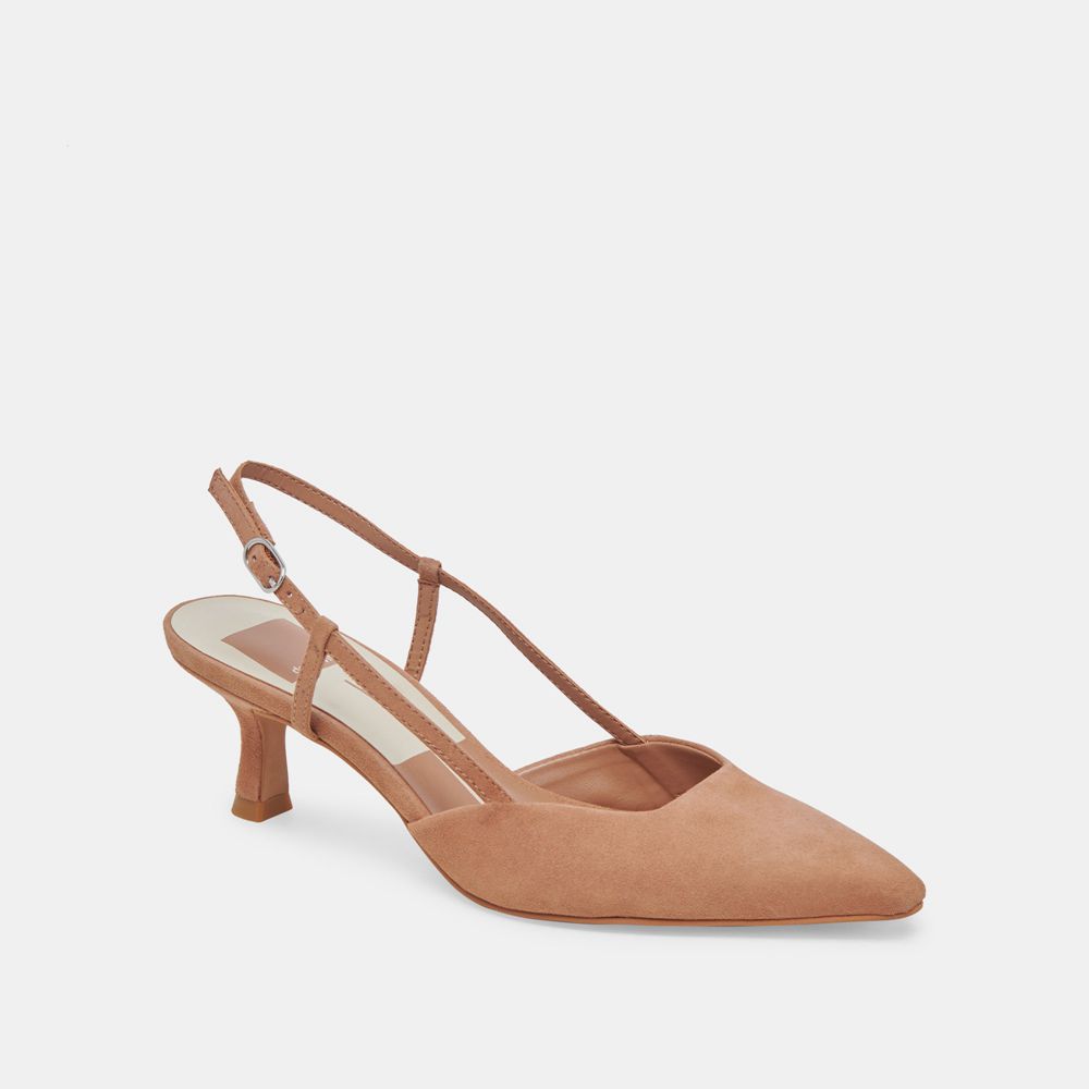 Dolce Vita Odela Suede Women Heels Dark Beige | US-731694HKG