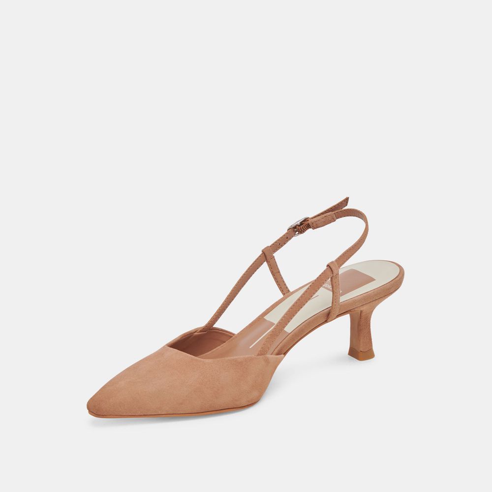 Dolce Vita Odela Suede Women Heels Dark Beige | US-731694HKG