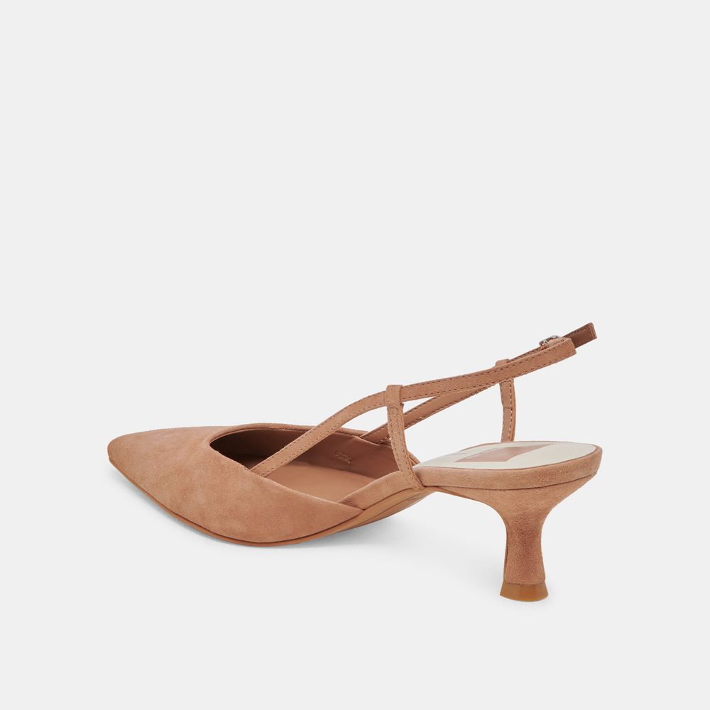 Dolce Vita Odela Suede Women Heels Dark Beige | US-731694HKG