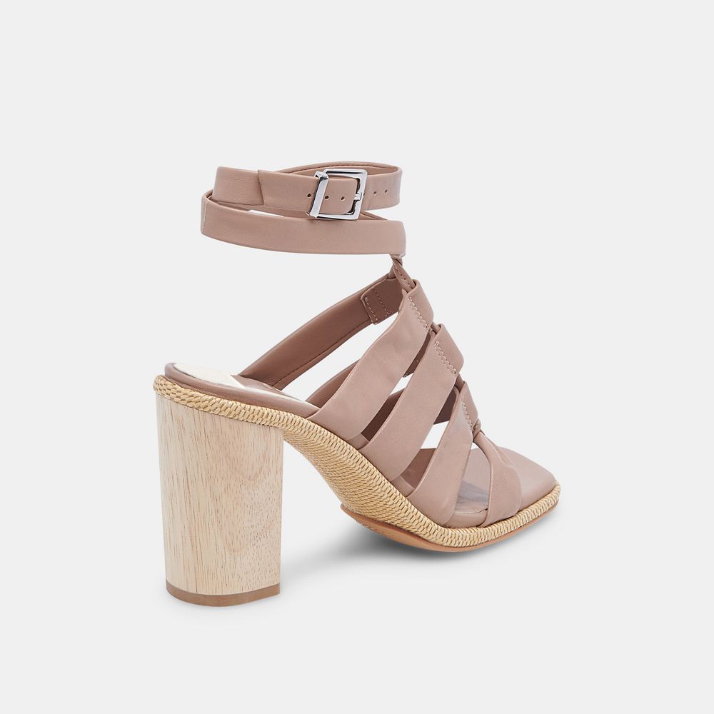 Dolce Vita Olema Leather Women Heels Dark Beige | US-798056ISZ