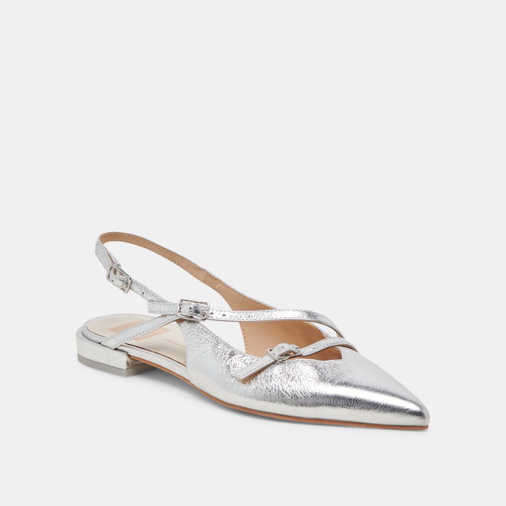 Dolce Vita Pamla Crinkle Patent Women Flats Silver | US-401782YXT