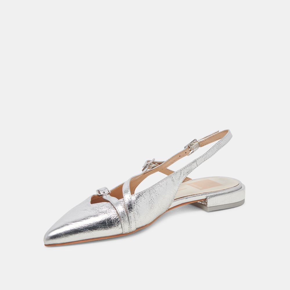 Dolce Vita Pamla Crinkle Patent Women Flats Silver | US-401782YXT