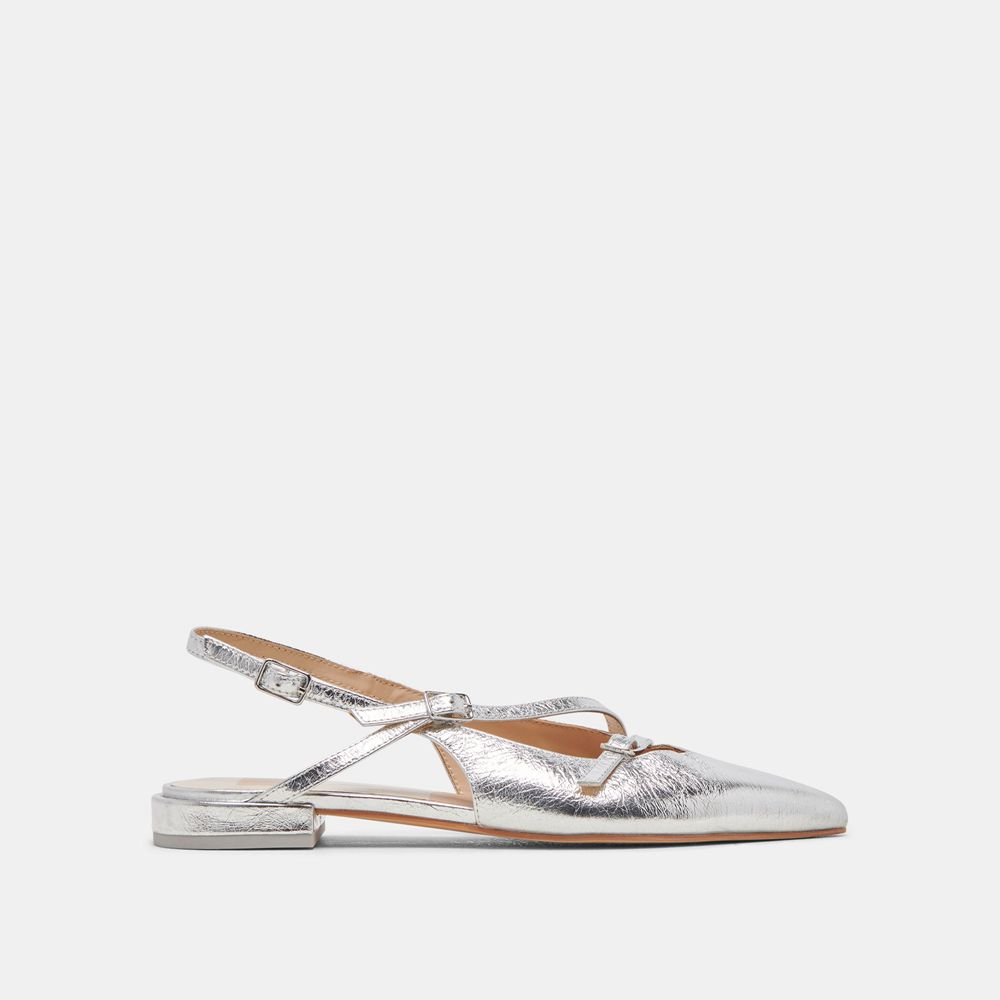 Dolce Vita Pamla Crinkle Patent Women Flats Silver | US-401782YXT