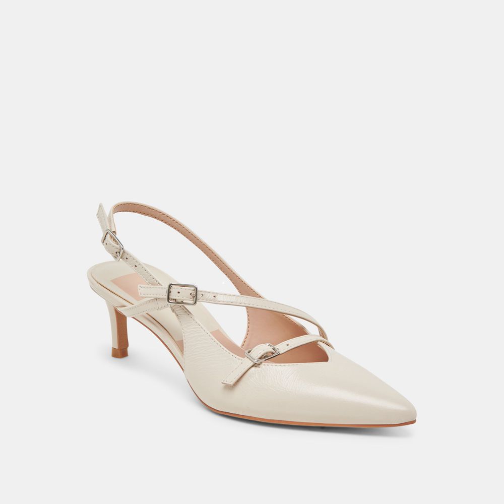 Dolce Vita Pamla Mid Crinkle Patent Women Heels Cream | US-872495ETC