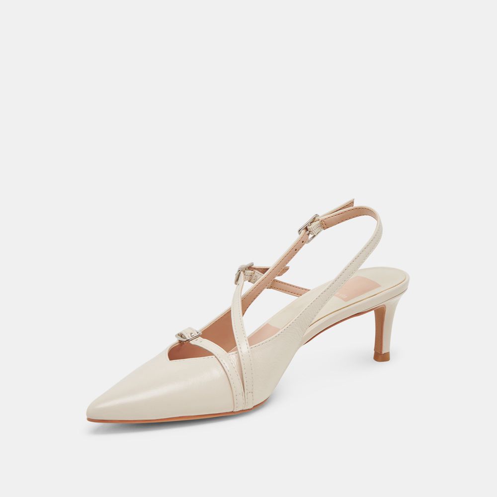 Dolce Vita Pamla Mid Crinkle Patent Women Heels Cream | US-872495ETC