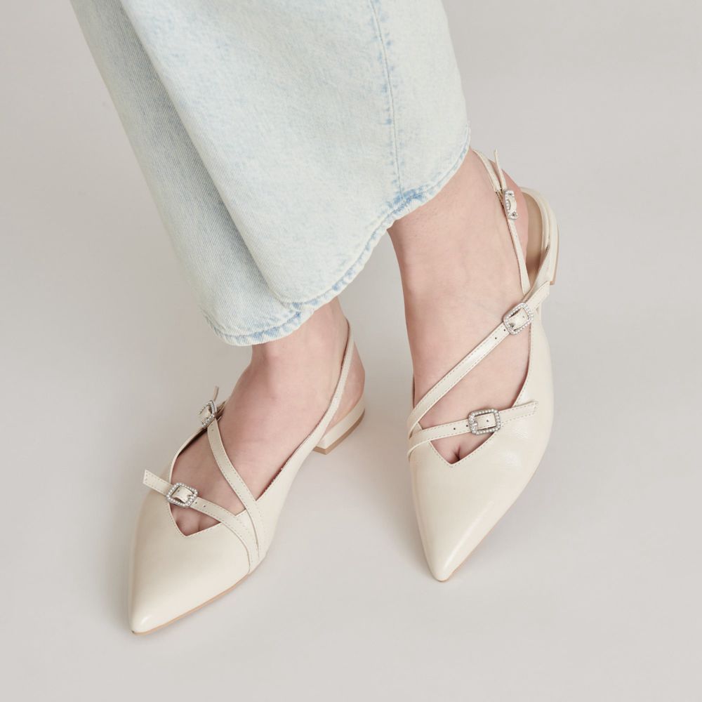 Dolce Vita Pamla Pearl Crinkle Patent Women Flats Cream | US-901586PDT