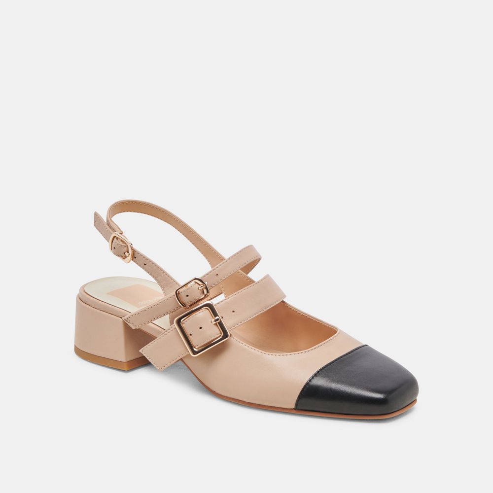 Dolce Vita Patzy Leather Women Heels Beige / Black | US-162398UDJ