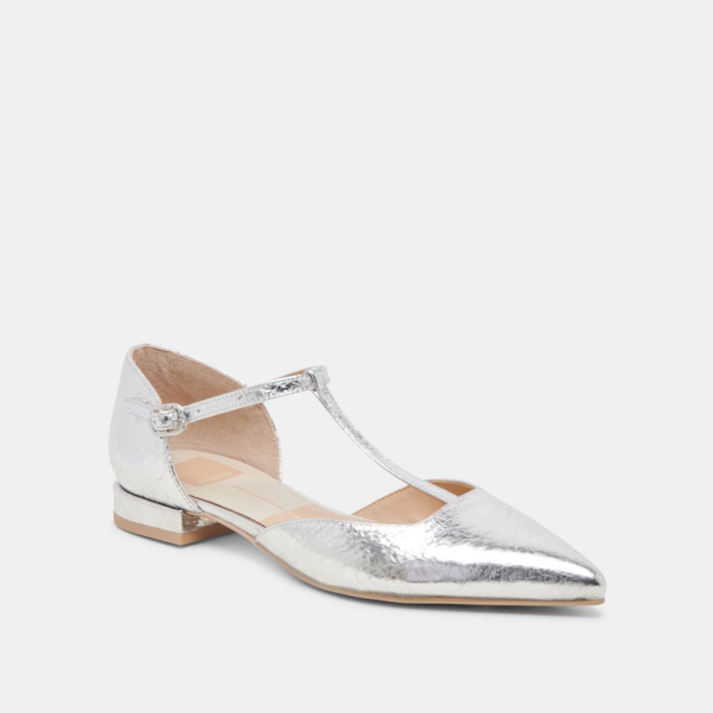 Dolce Vita Peaty Leather Women Flats Silver | US-793426RZG