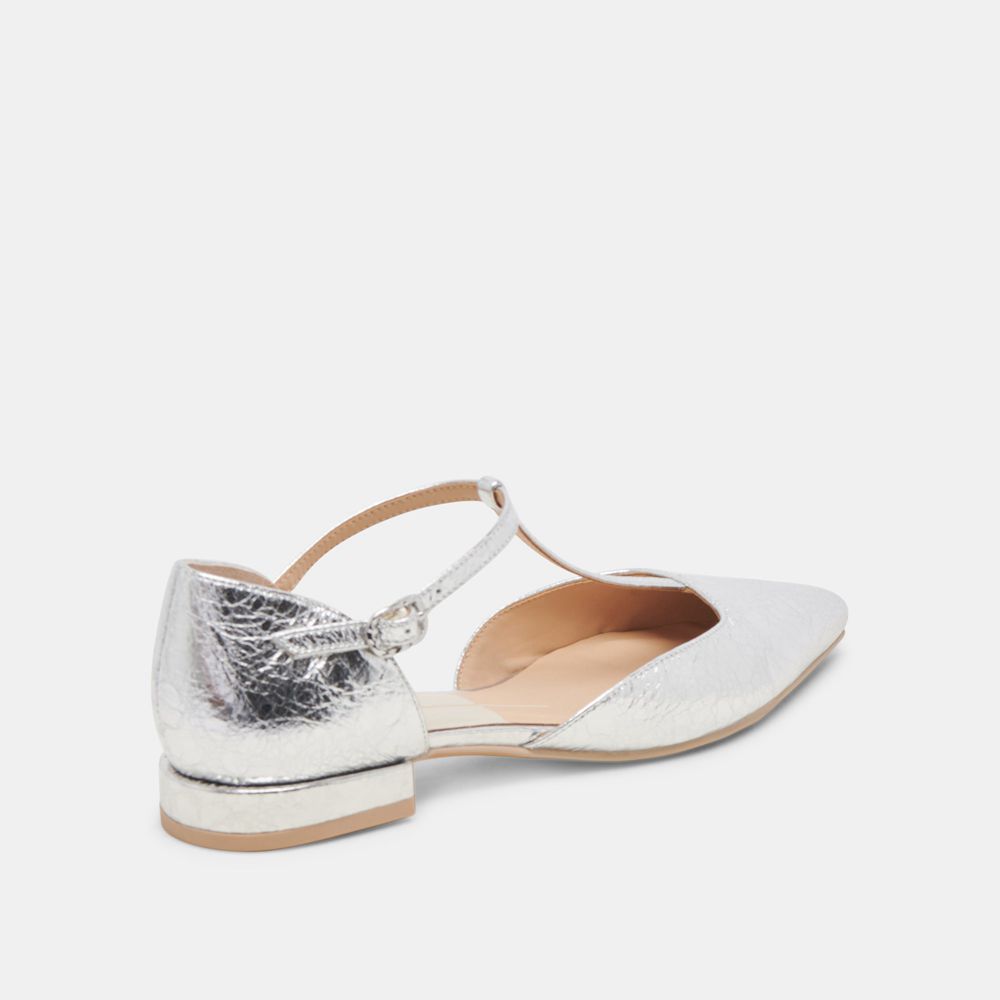 Dolce Vita Peaty Leather Women Flats Silver | US-793426RZG