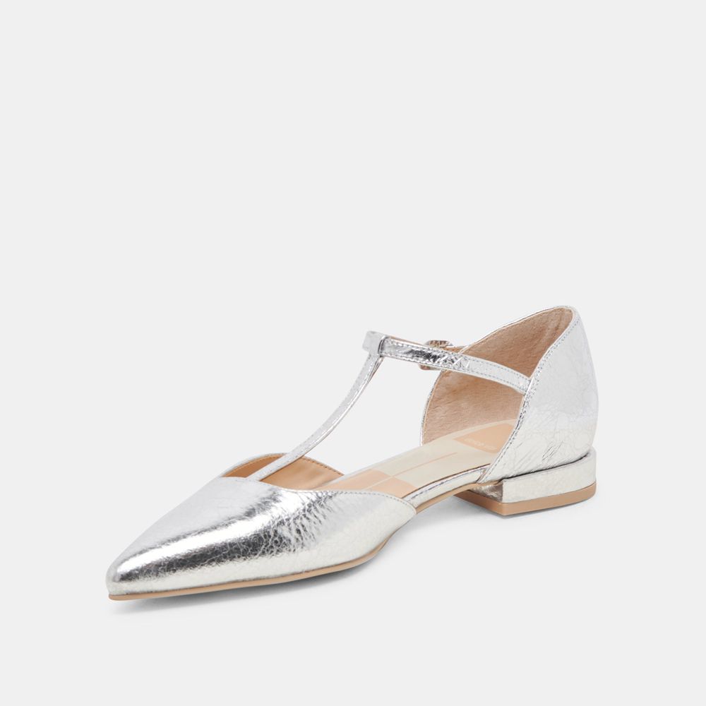 Dolce Vita Peaty Leather Women Flats Silver | US-793426RZG