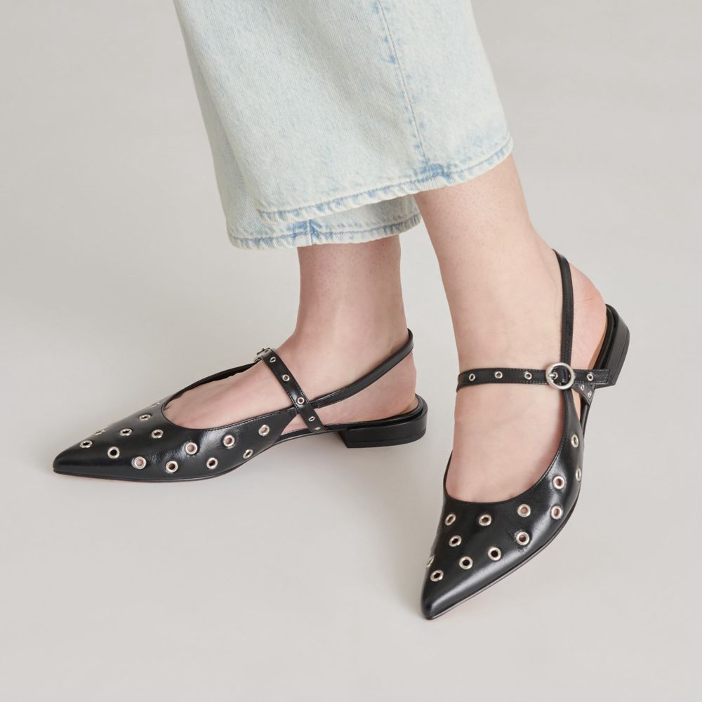 Dolce Vita Penney Stud Crinkle Patent Women Flats Black | US-894560BGP