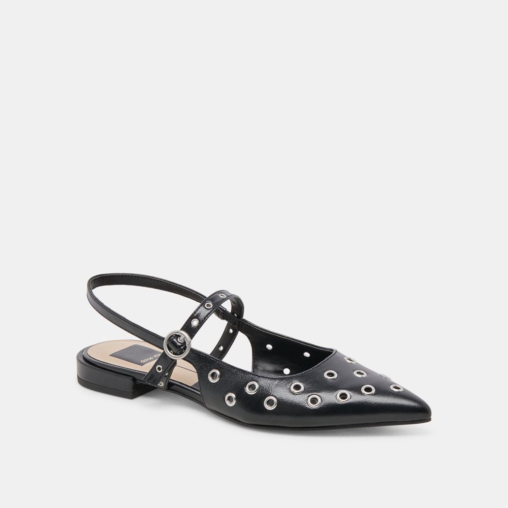 Dolce Vita Penney Stud Crinkle Patent Women Flats Black | US-894560BGP