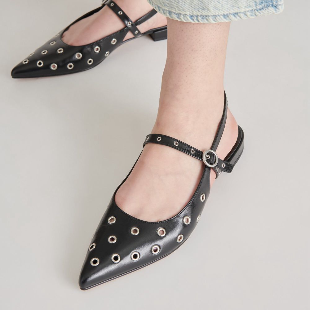 Dolce Vita Penney Stud Crinkle Patent Women Flats Black | US-894560BGP